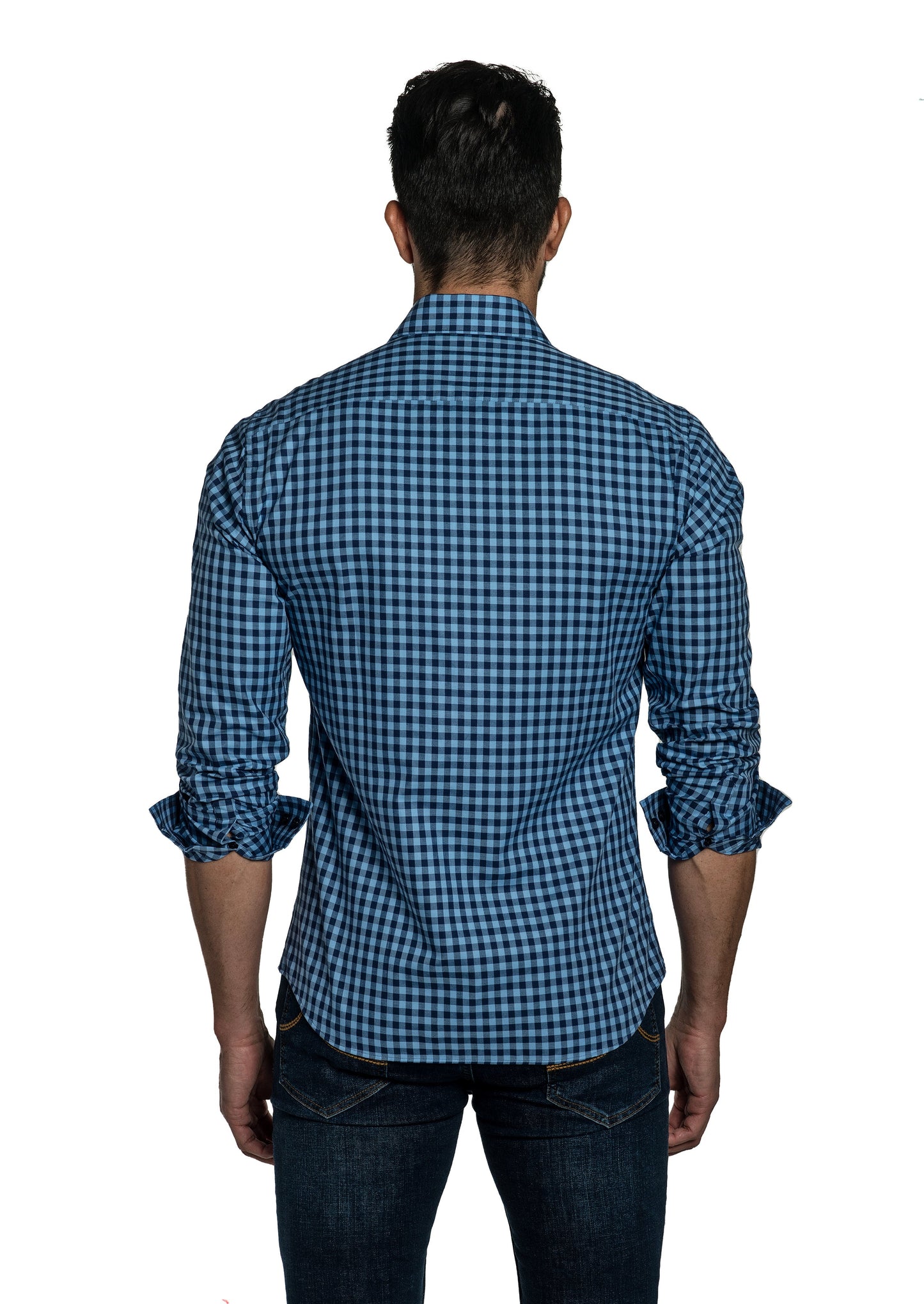 Blue Gingham Long Sleeve Shirt T-6755 Back