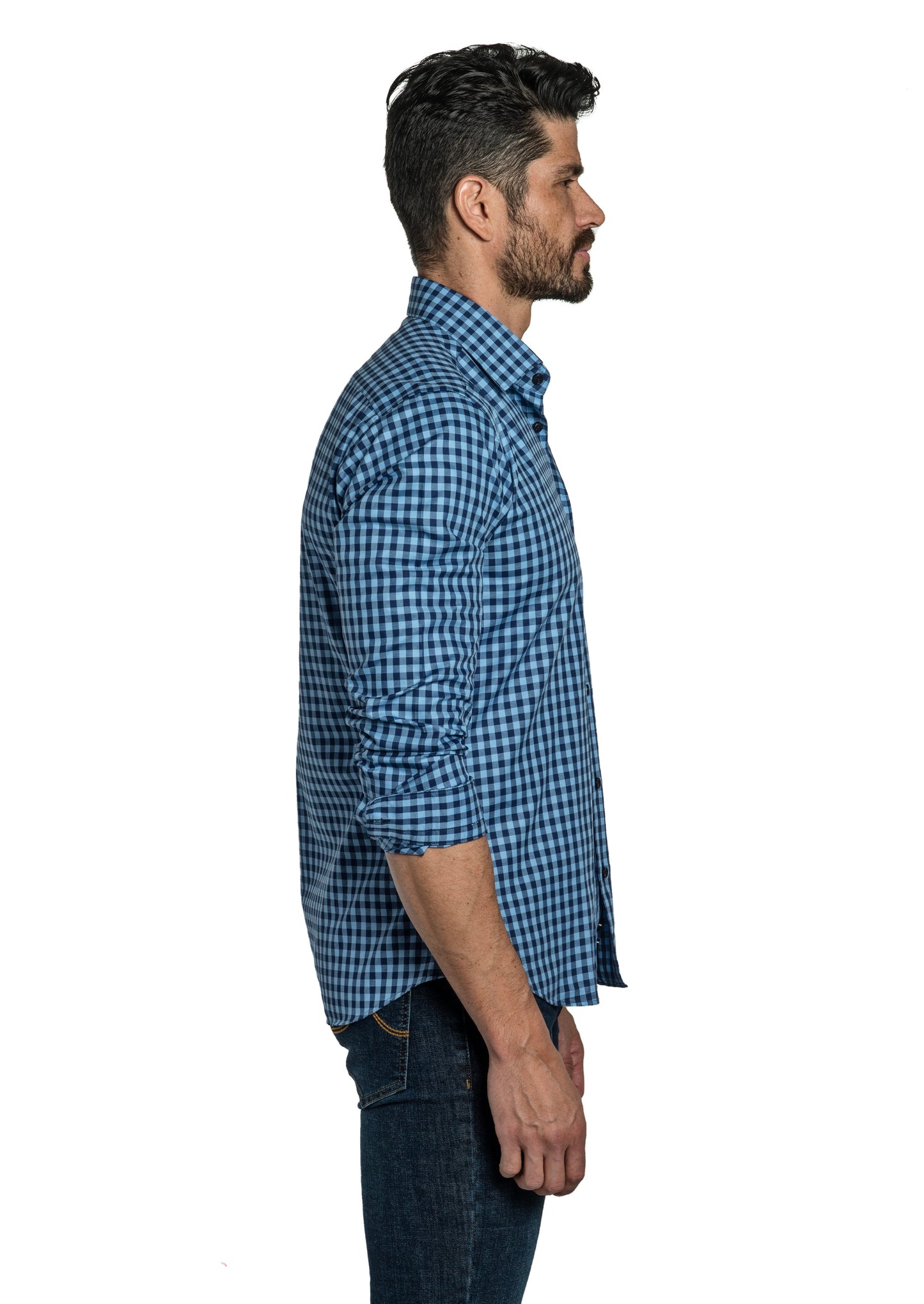 Blue Gingham Long Sleeve Shirt T-6755 Side