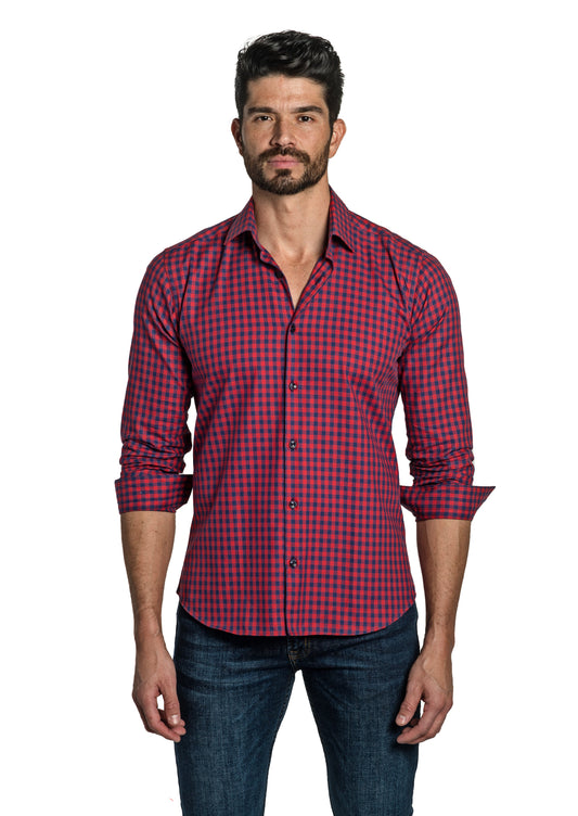 Red Gingham Long Sleeve Shirt T-6756 Front