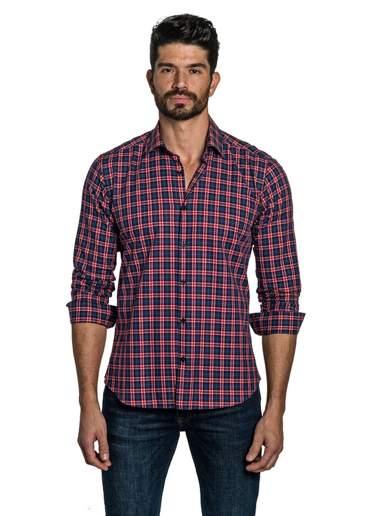Blue Red Long Sleeve Shirt T-6758 Front