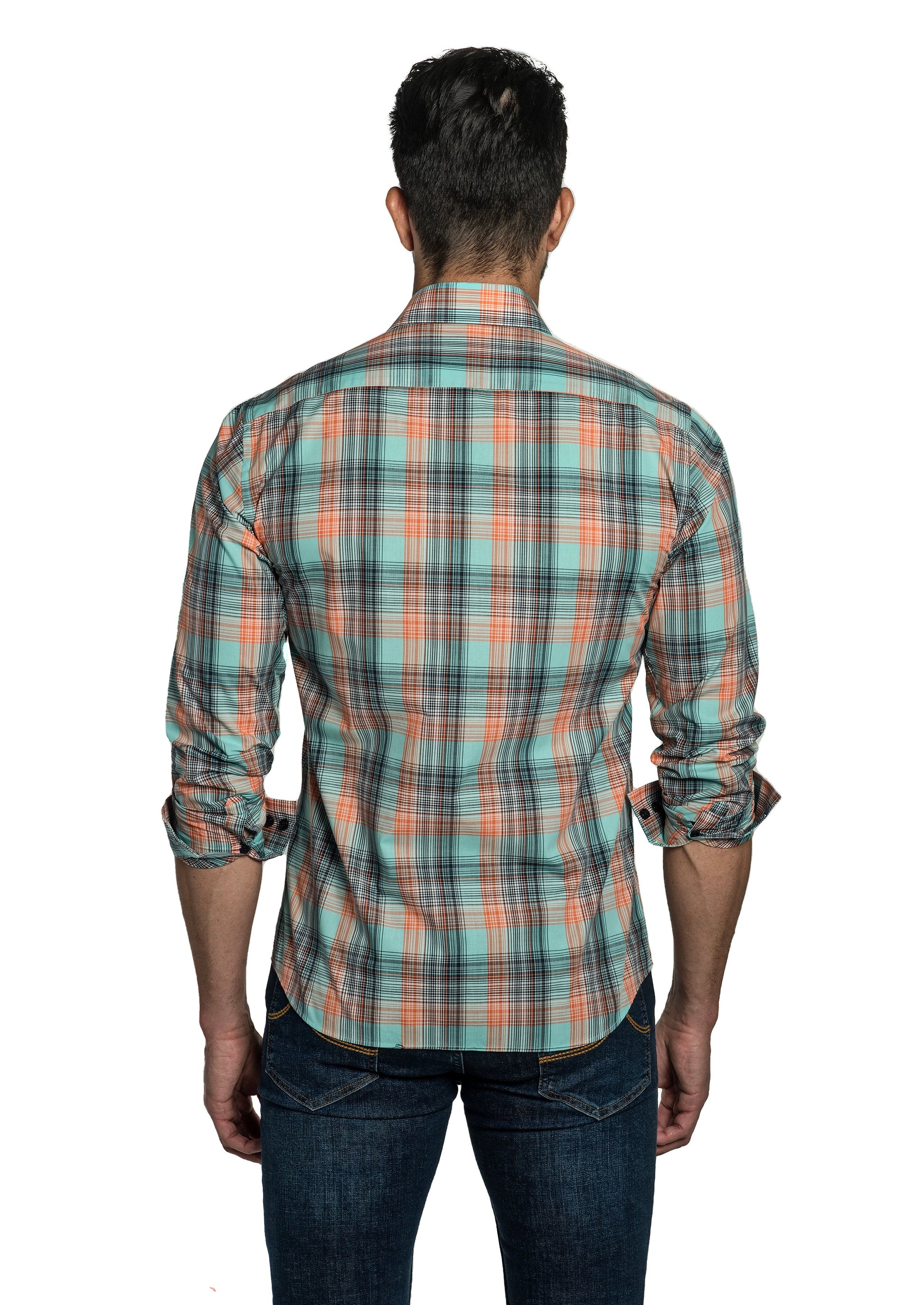 Turquoise Check Long Sleeve Shirt T-6768 Back