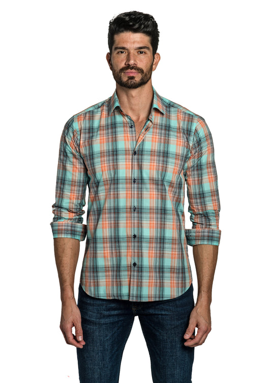 Turquoise Check Long Sleeve Shirt T-6768 Front
