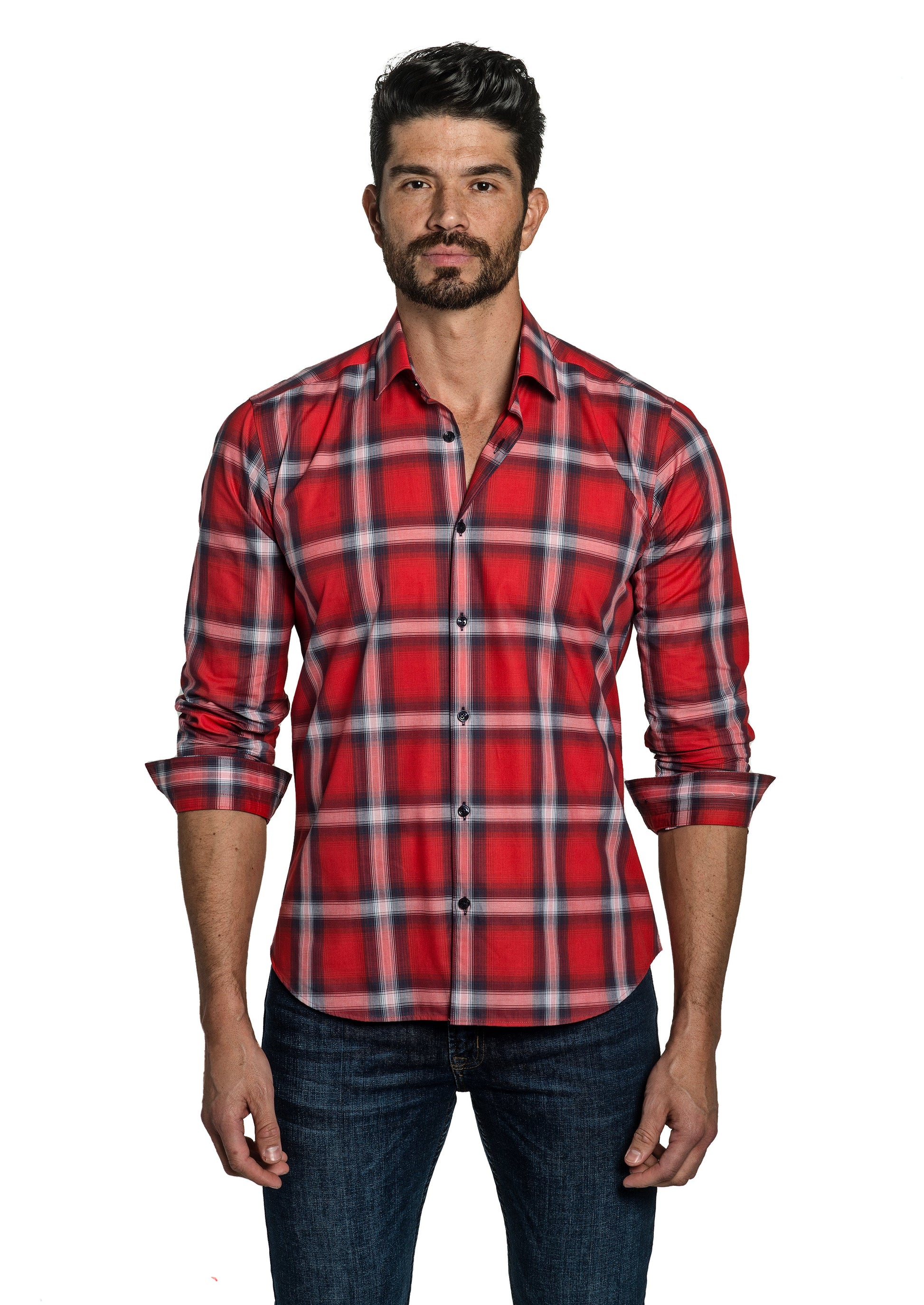Red Check Long Sleeve Shirt T-6771 Front