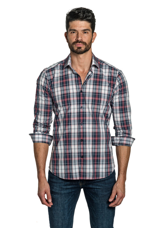 Navy Red Check Long Sleeve Shirt T-6772 Front