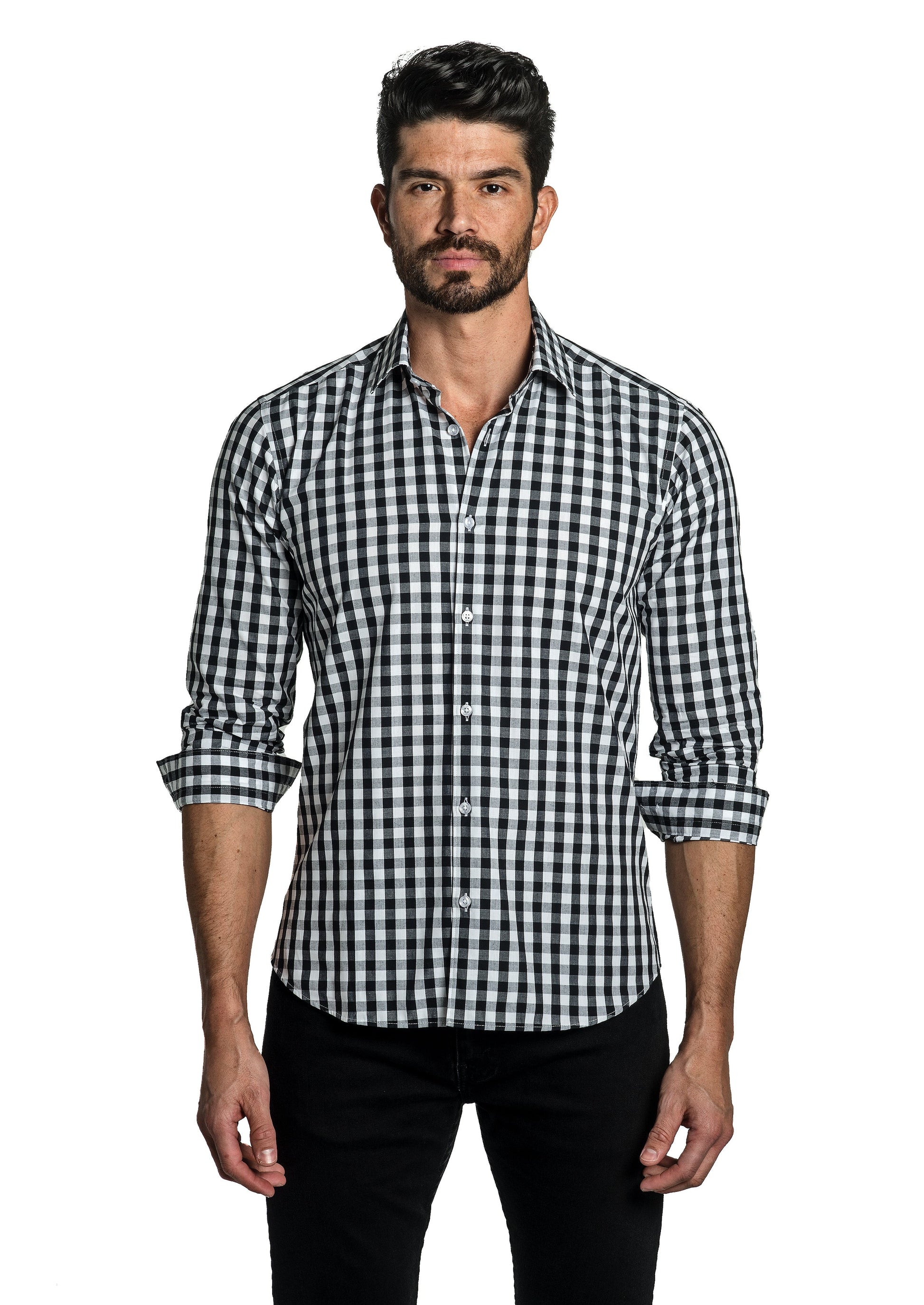 White + Black Long Sleeve Shirt T-6773 Front