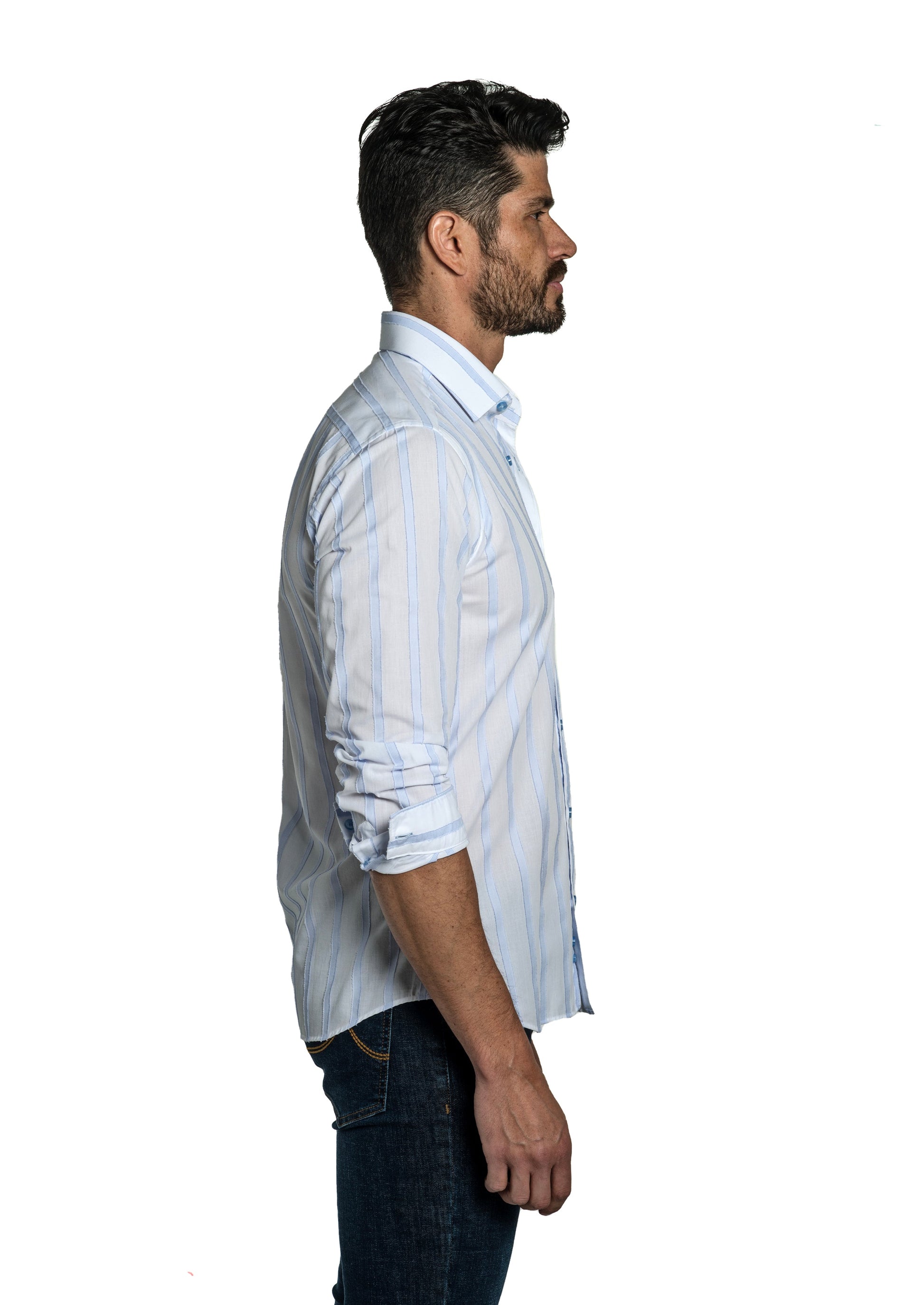 Grey + Blue Long Sleeve Shirt T-6775 Side