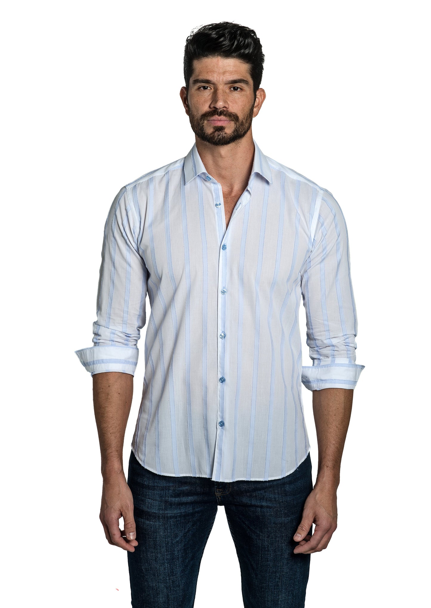 Grey + Blue Long Sleeve Shirt T-6775 Front