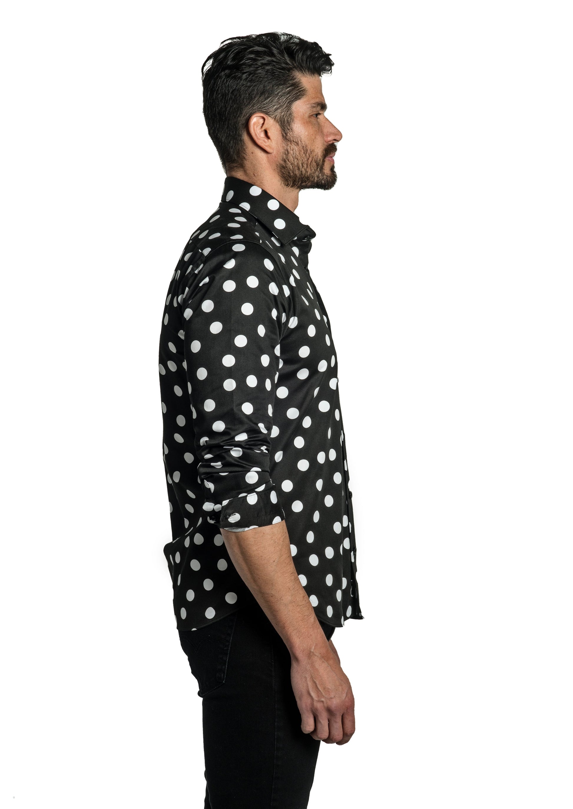 Black + White Long Sleeve Shirt T-6779 Side