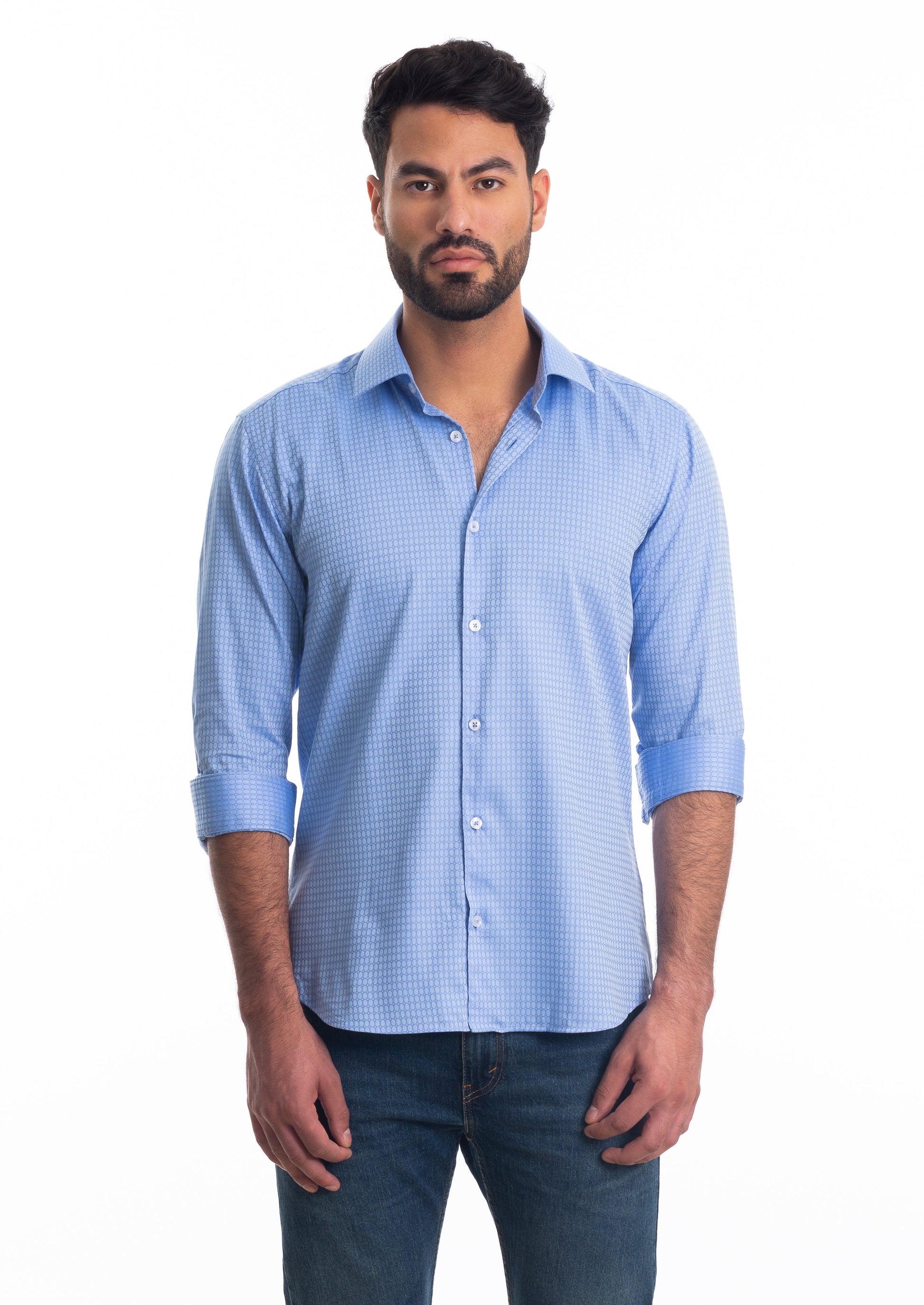 Blue Long Sleeve Shirt T-6801 Front