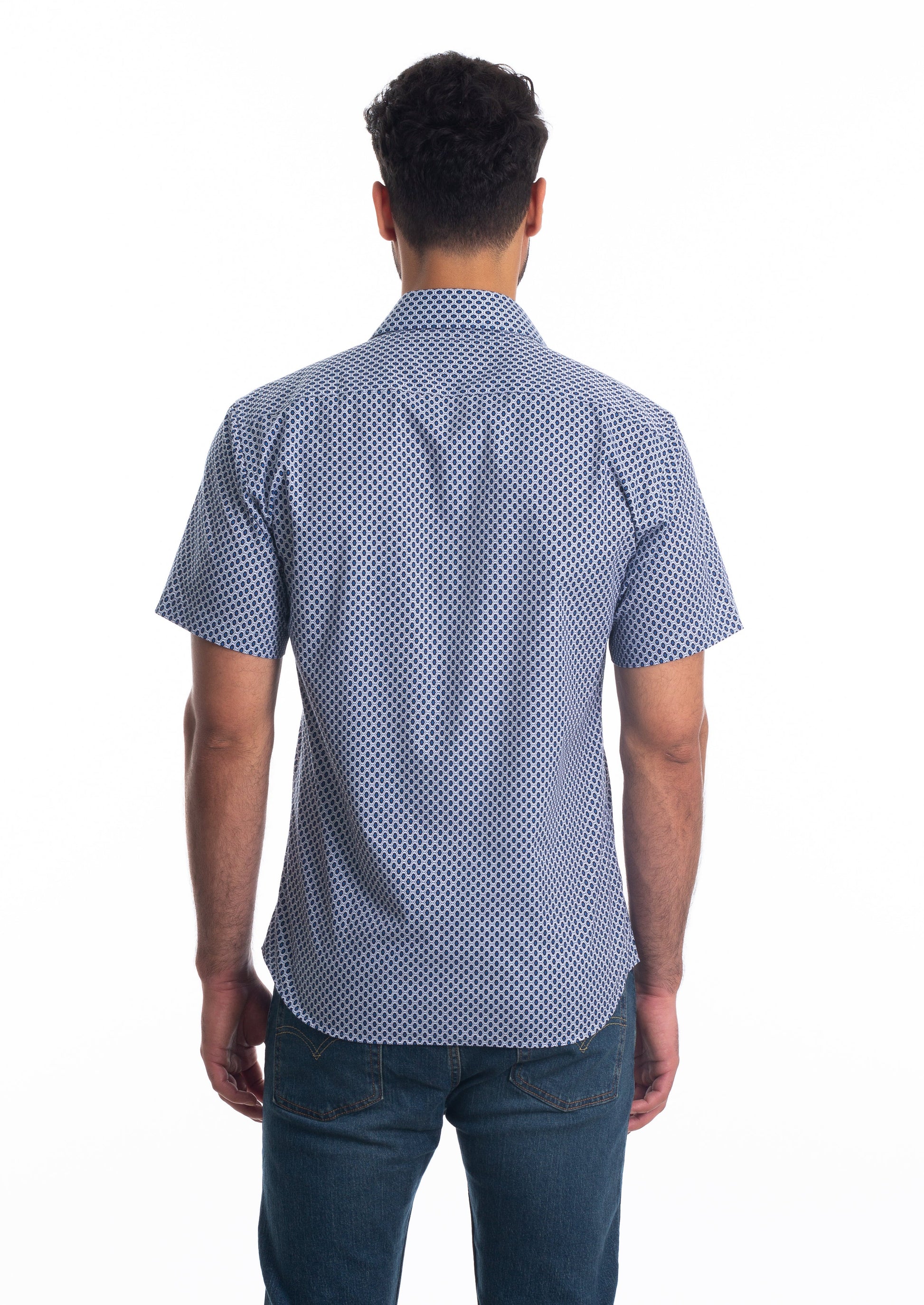 White + Blue Short Sleeve Shirt T-6803SS Back
