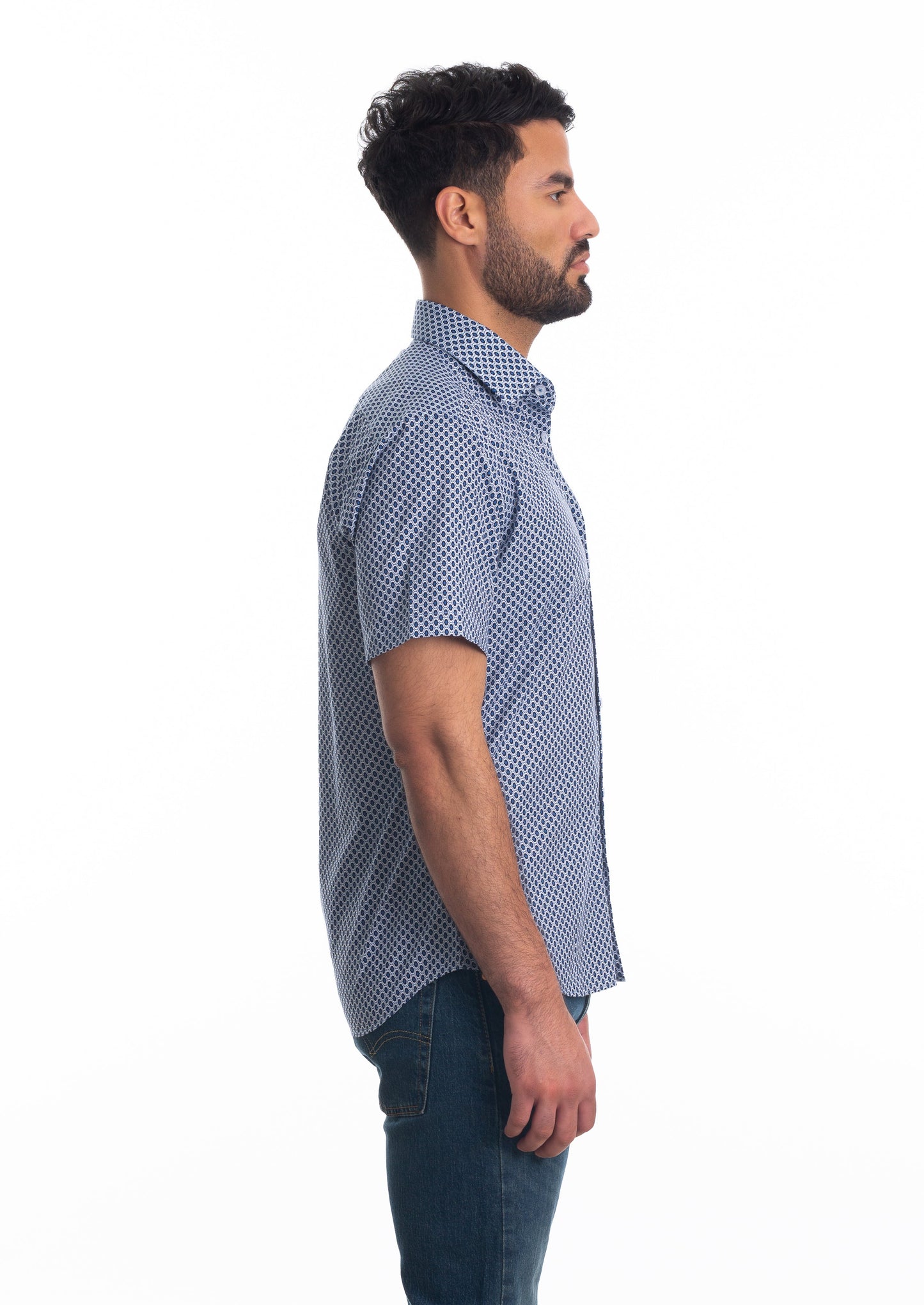 White + Blue Short Sleeve Shirt T-6803SS Side