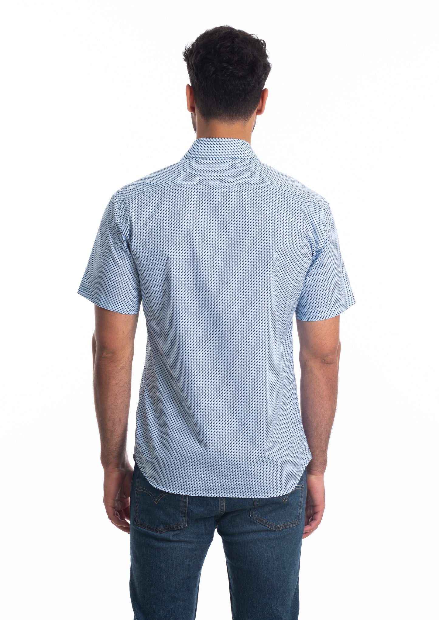 White + Blue Short Sleeve Shirt T-6806SS Back