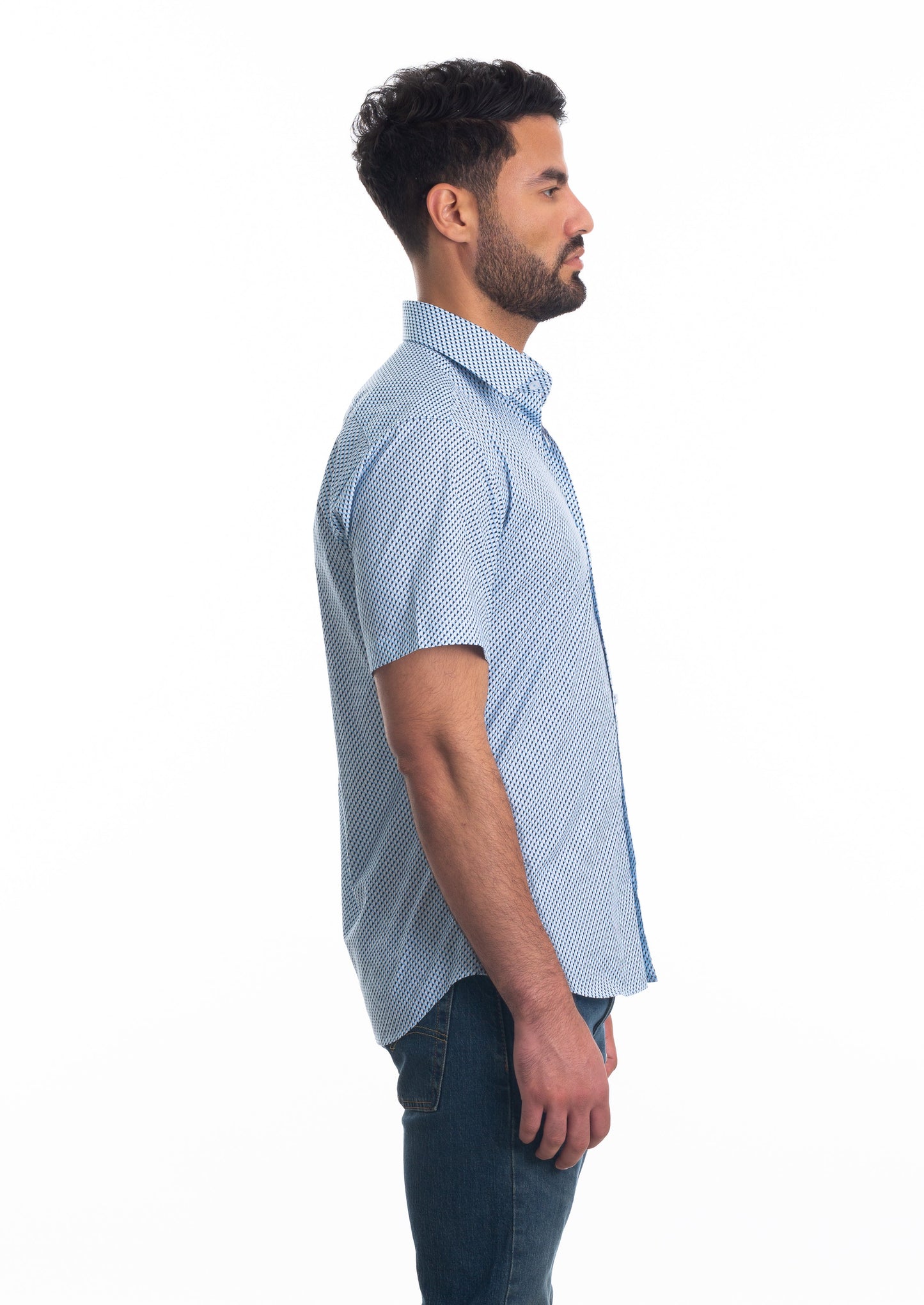 White + Blue Short Sleeve Shirt T-6806SS Side