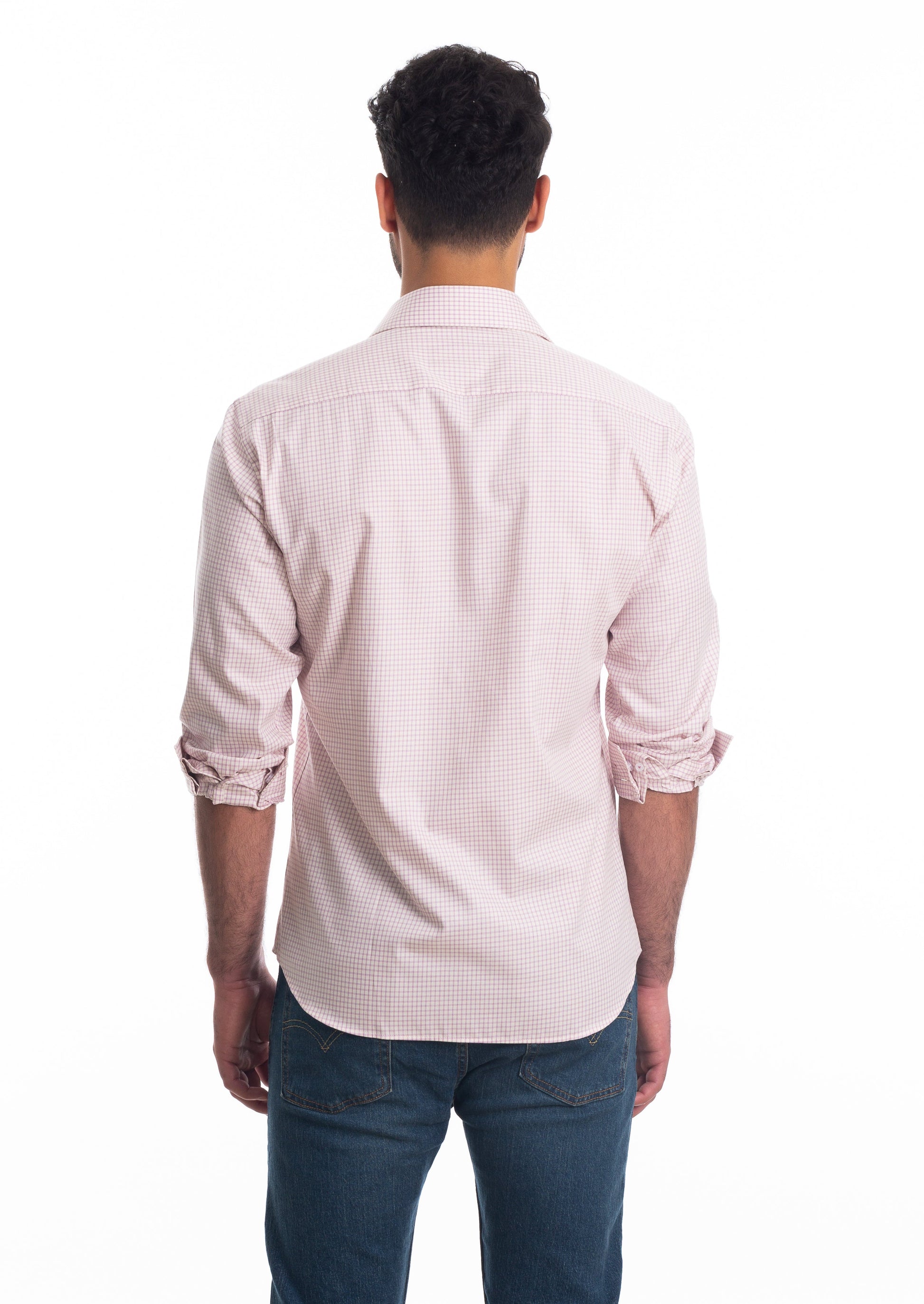 White + Light Pink Long Sleeve Shirt T-6808 Back