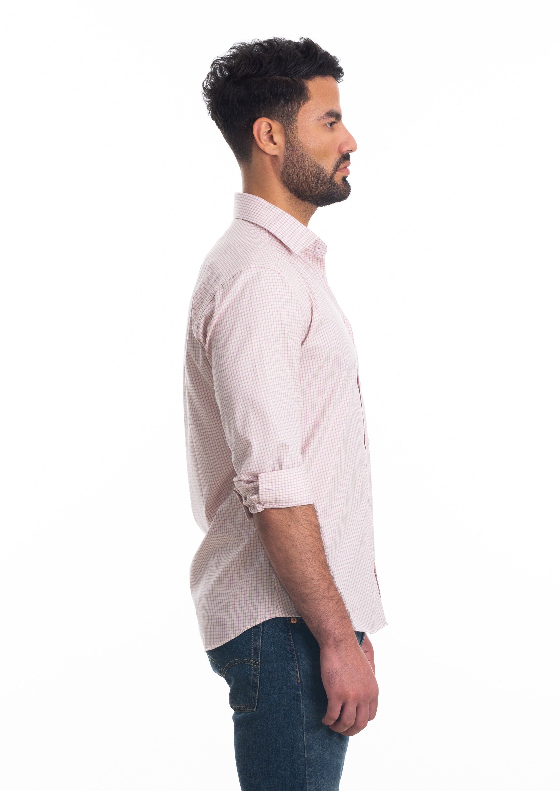 White + Light Pink Long Sleeve Shirt T-6808 Side