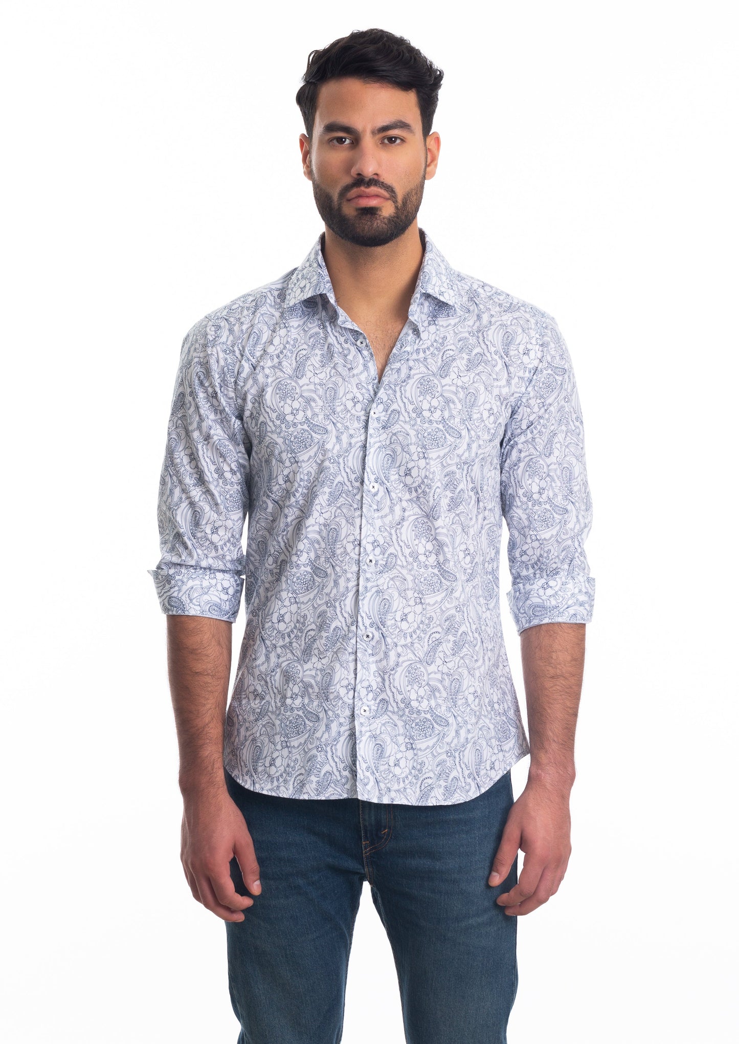 White Paisley Long Sleeve Shirt T-6812 Front