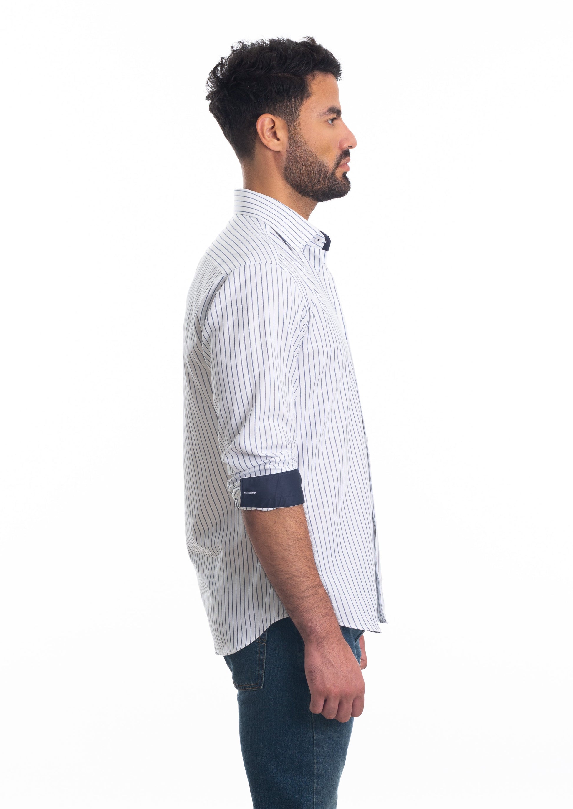 White Stripe Long Sleeve Shirt T-6813 Side