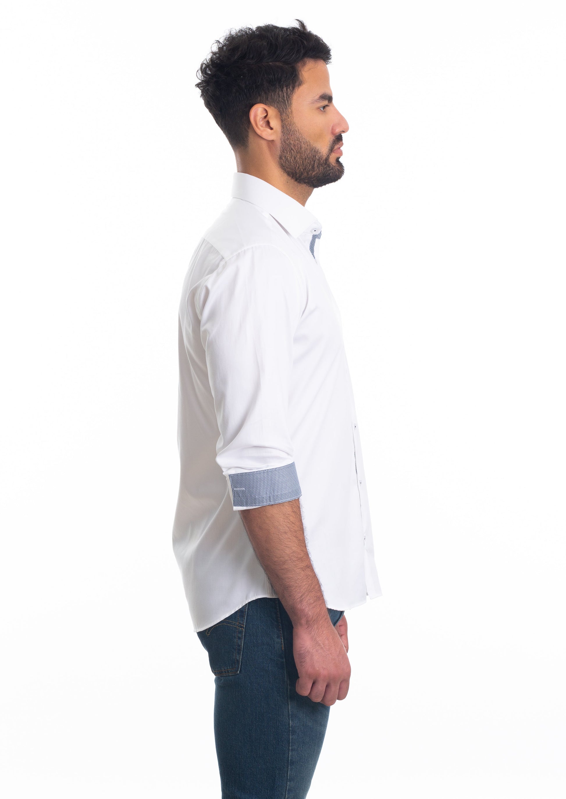 White Long Sleeve Shirt T-6819 Side