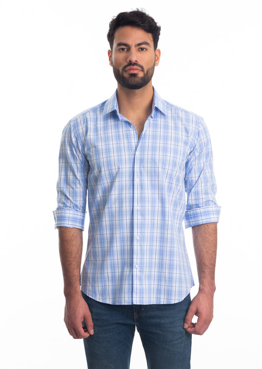 Blue Check Long Sleeve Shirt T-6820 Front