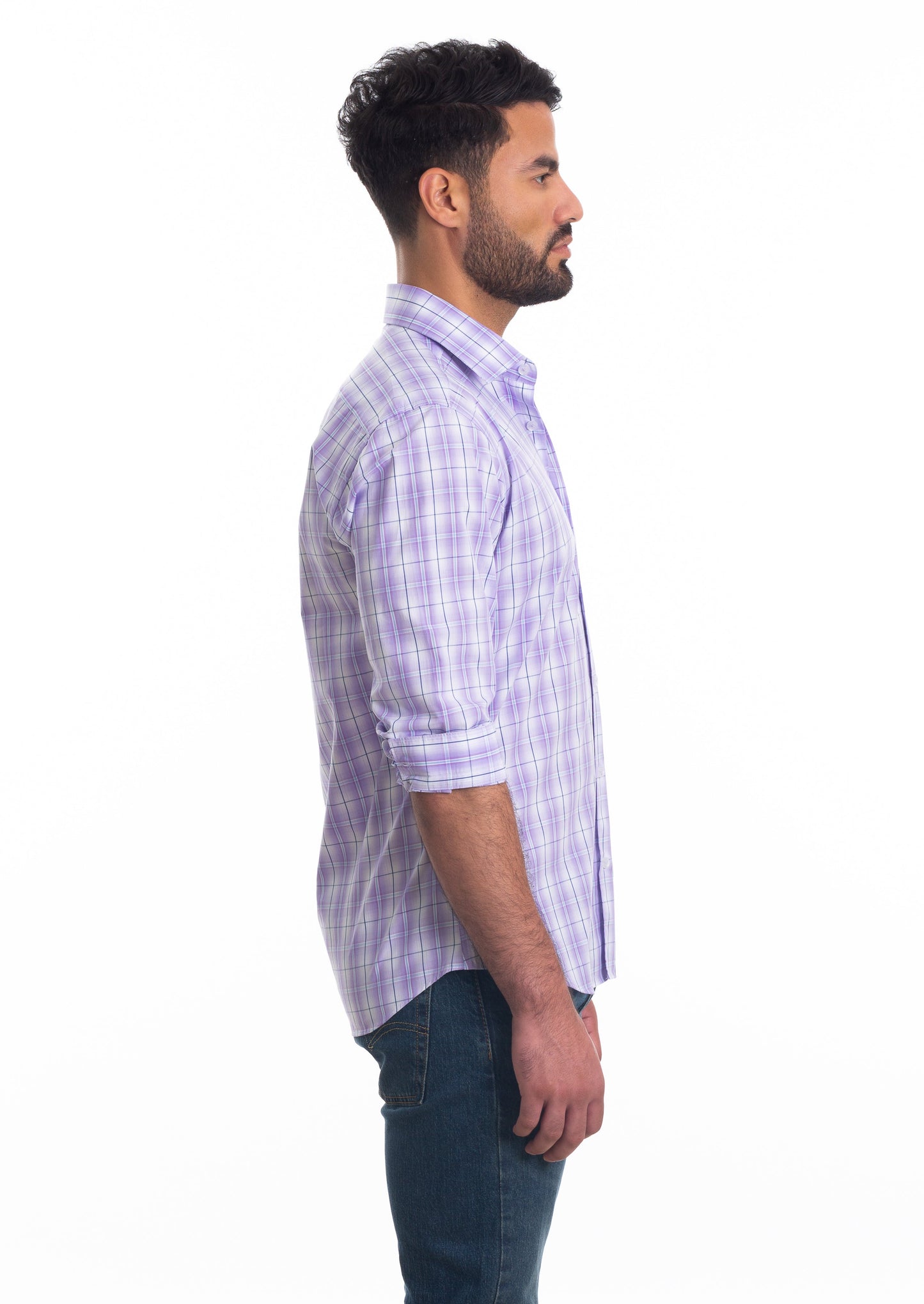 Purple Check Long Sleeve Shirt T-6821 Side