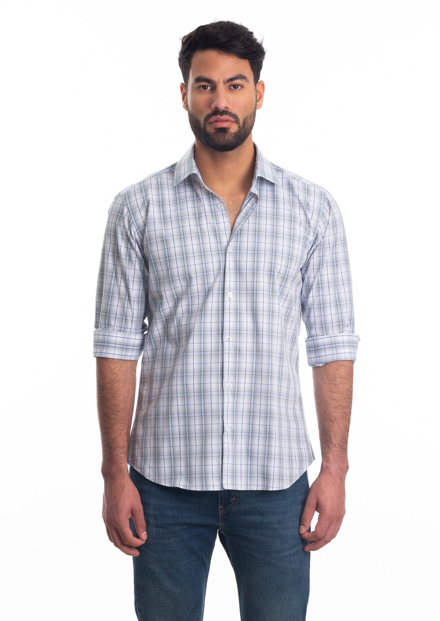 Grey Check Long Sleeve Shirt T-6822 Front