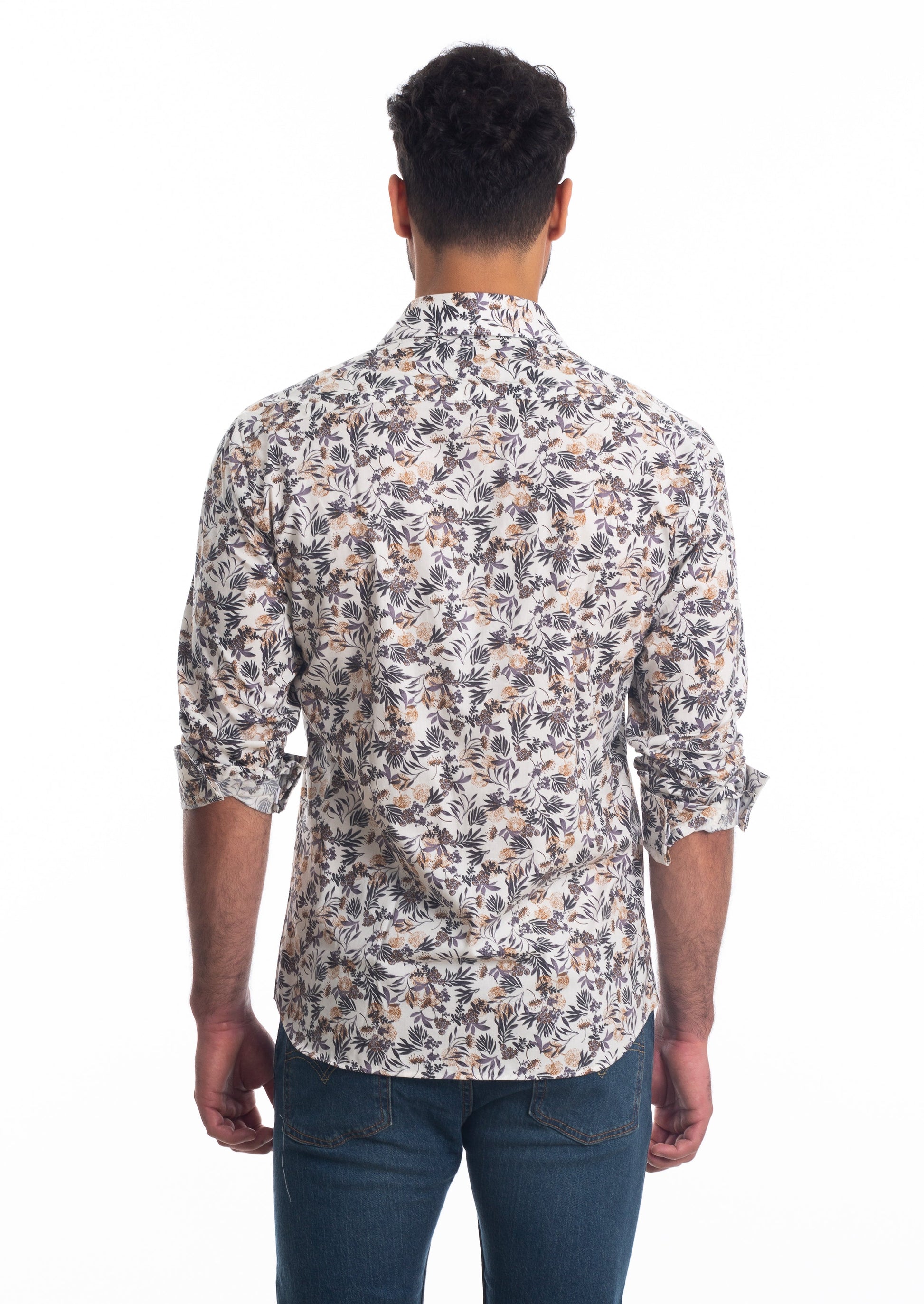 Off White Floral Long Sleeve Shirt T-6823 Back