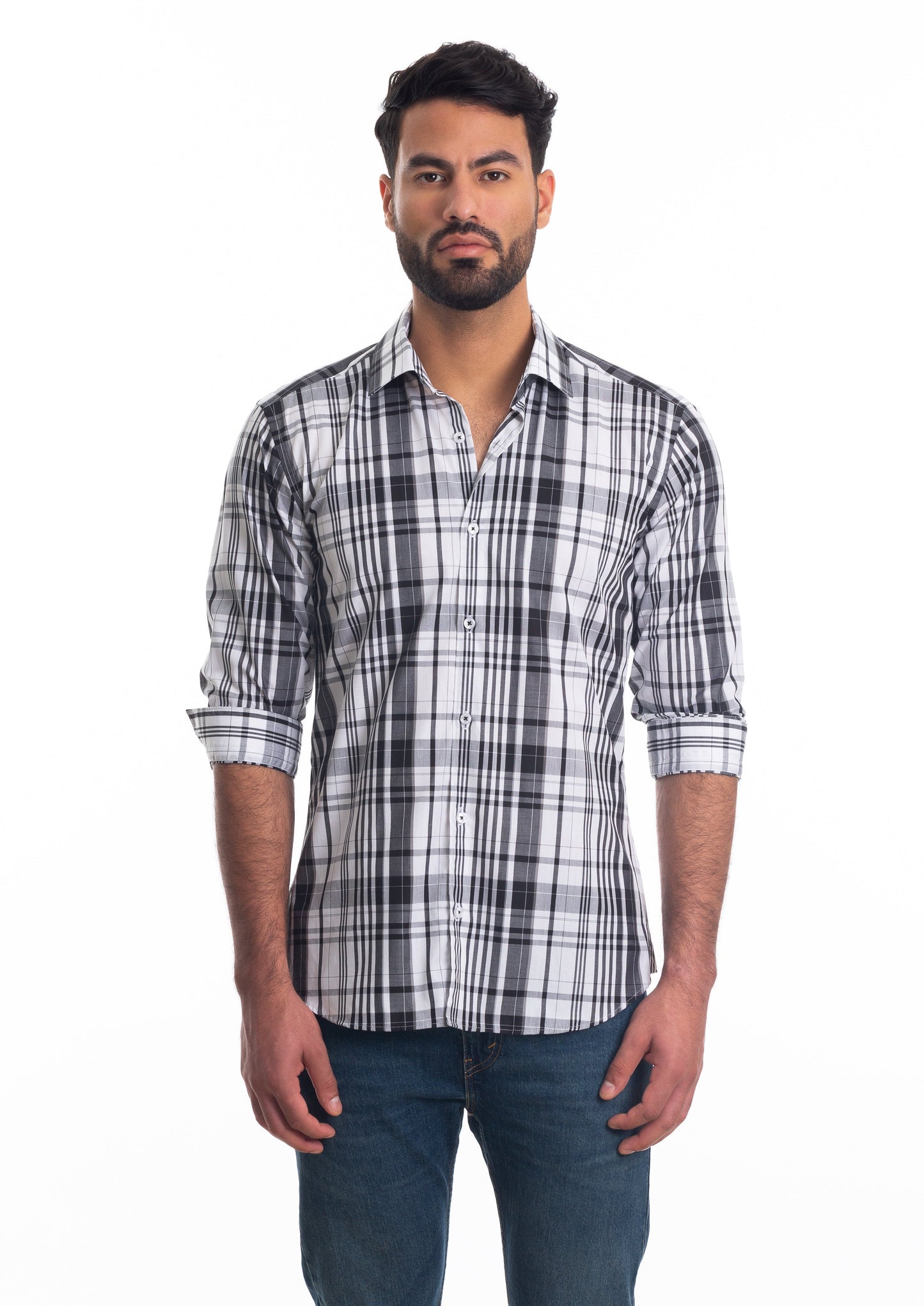 Black Check Long Sleeve Shirt T-6825 Front