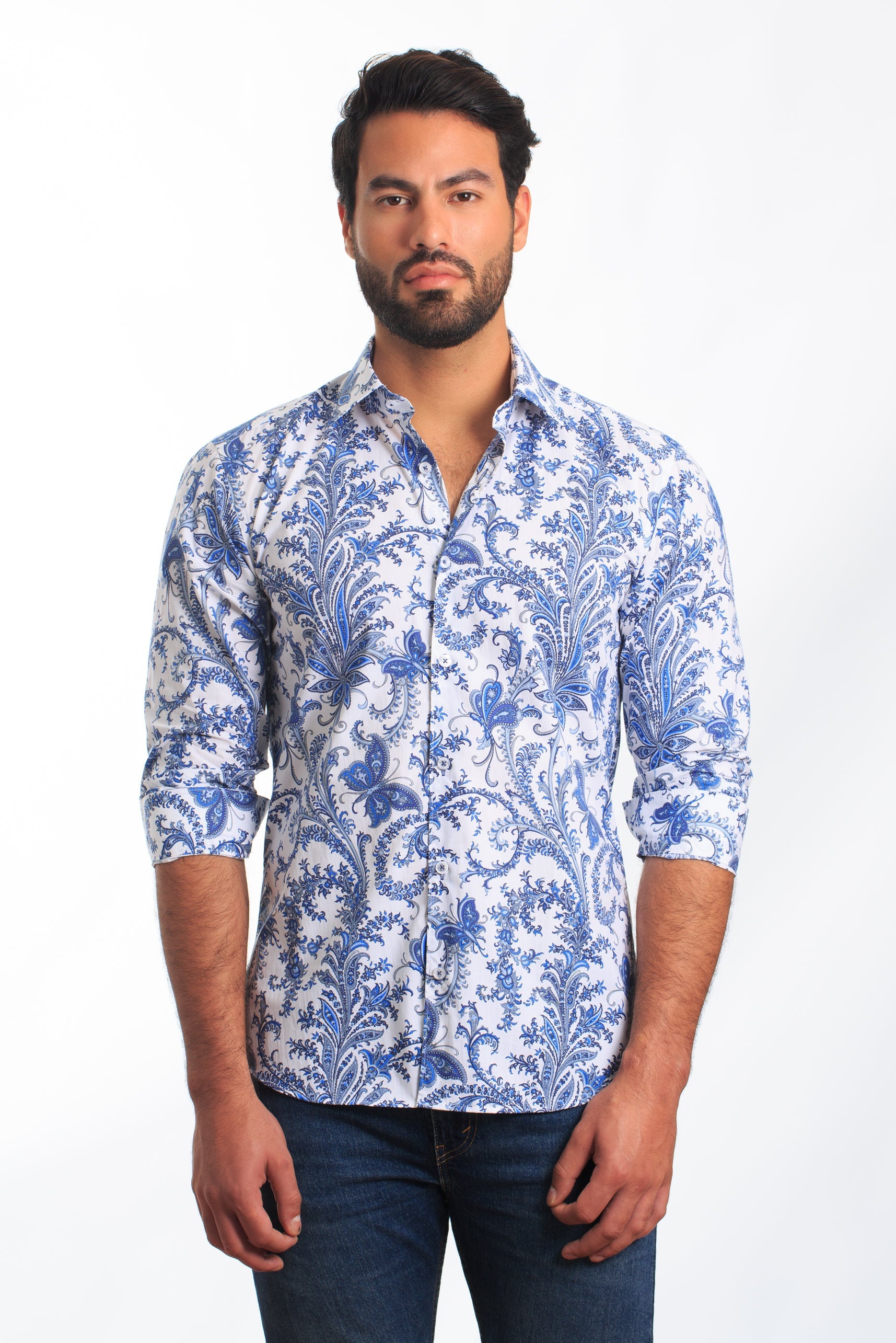 White + Blue Long Sleeve Shirt