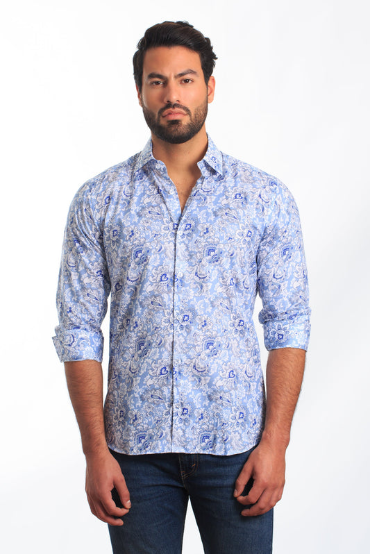 Pastel Blue Long Sleeve Shirt T-6832 Front