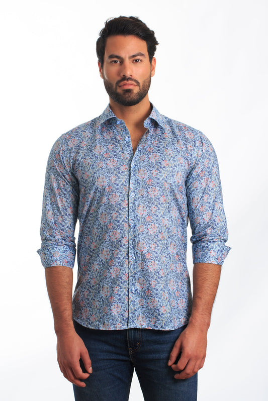 Blue Long Sleeve Shirt T-6834 Front