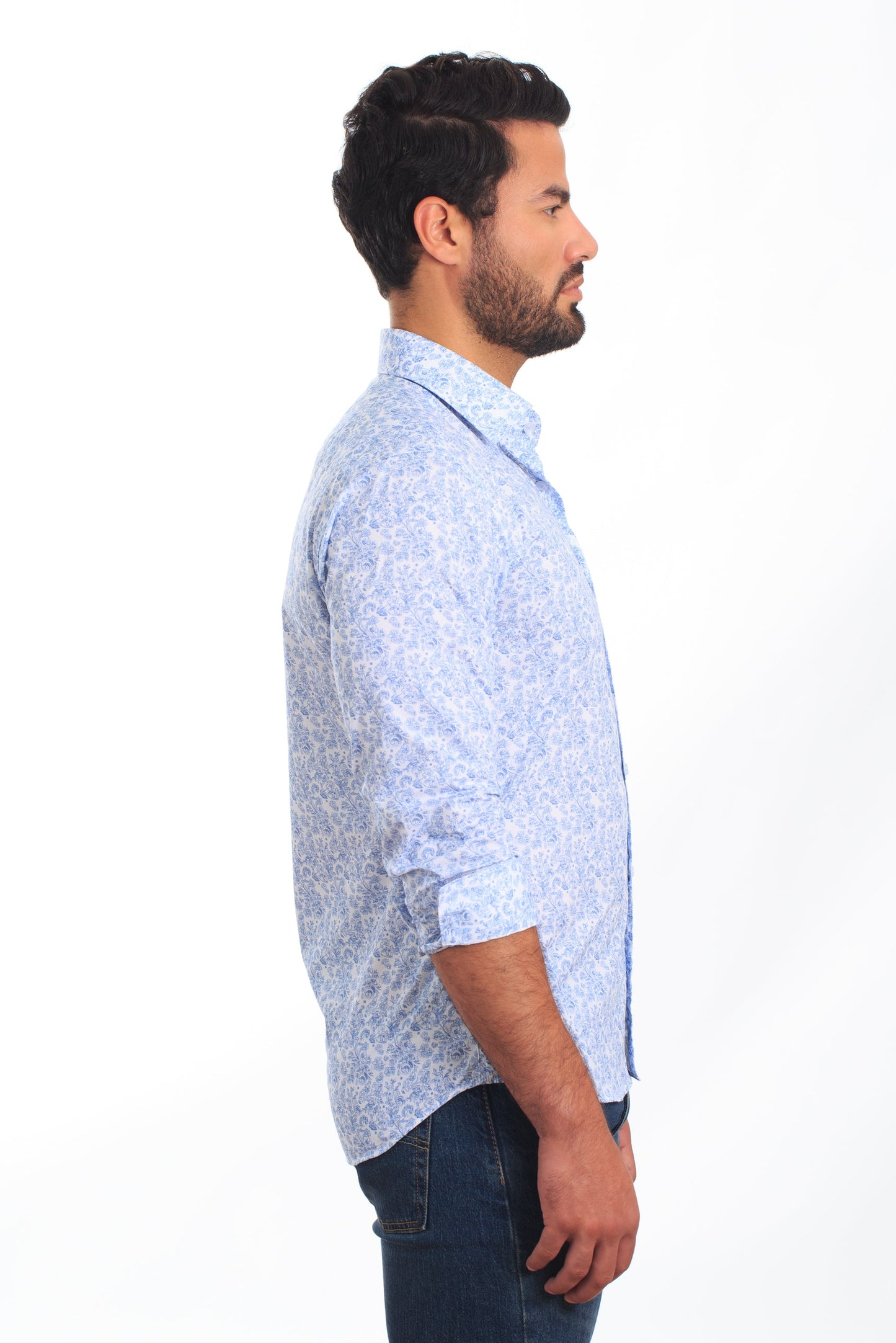 White + Blue Long Sleeve Shirt T-6842 Side