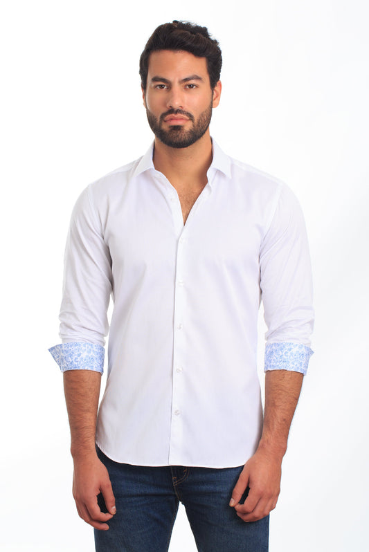 White Long Sleeve Shirt T-6843 Front