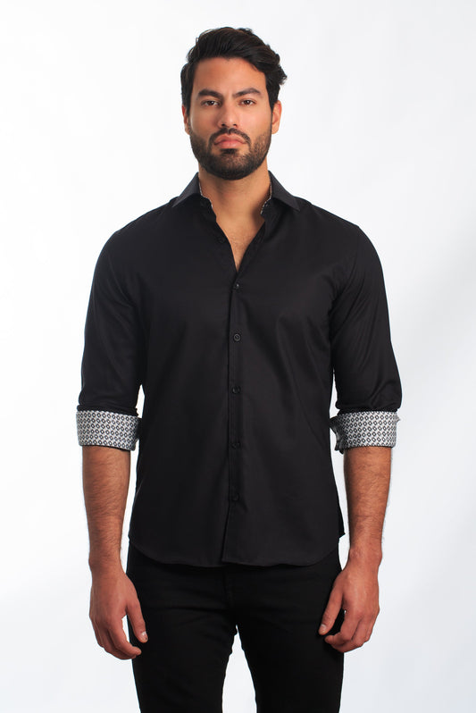 Black Long Sleeve Shirt T-6847 Front
