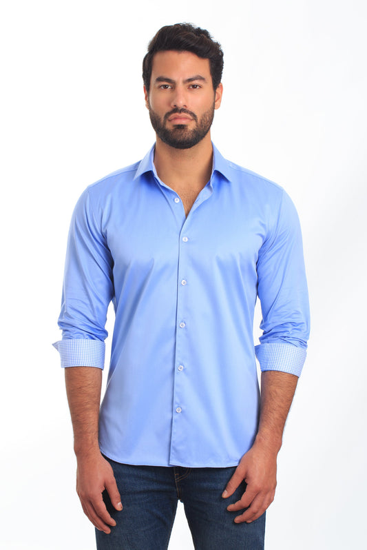 Blue Long Sleeve Shirt T-6855 Front