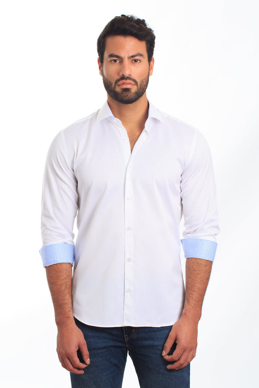 White Long Sleeve Shirt T-6856 Front