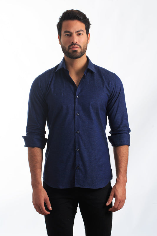 Dark Blue Long Sleeve Shirt T-6863 Front