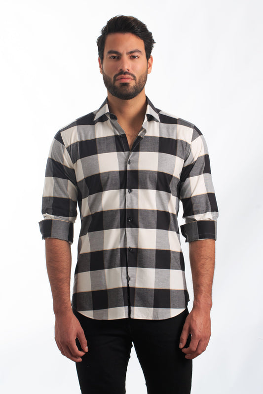 Black Check Long Sleeve Shirt T-6865 Front