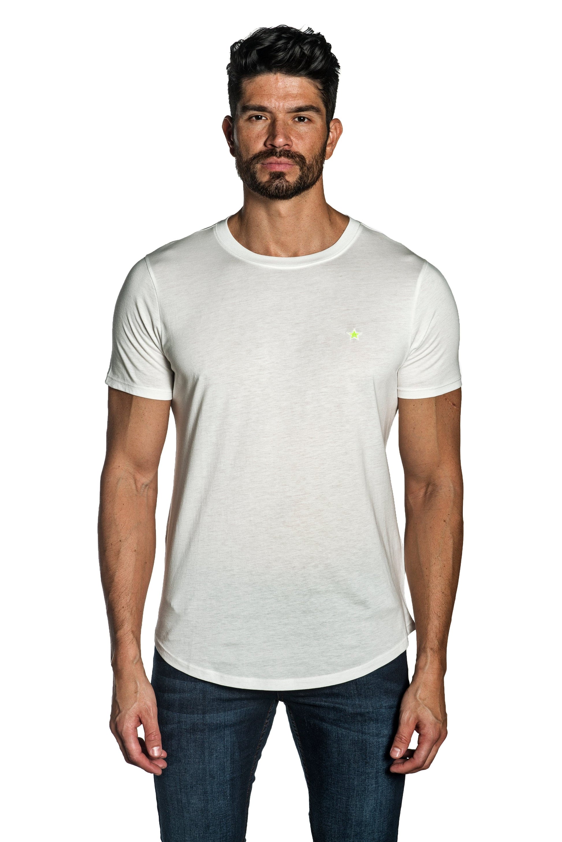 White Mens Tee With Star Embroidery TEE-27.