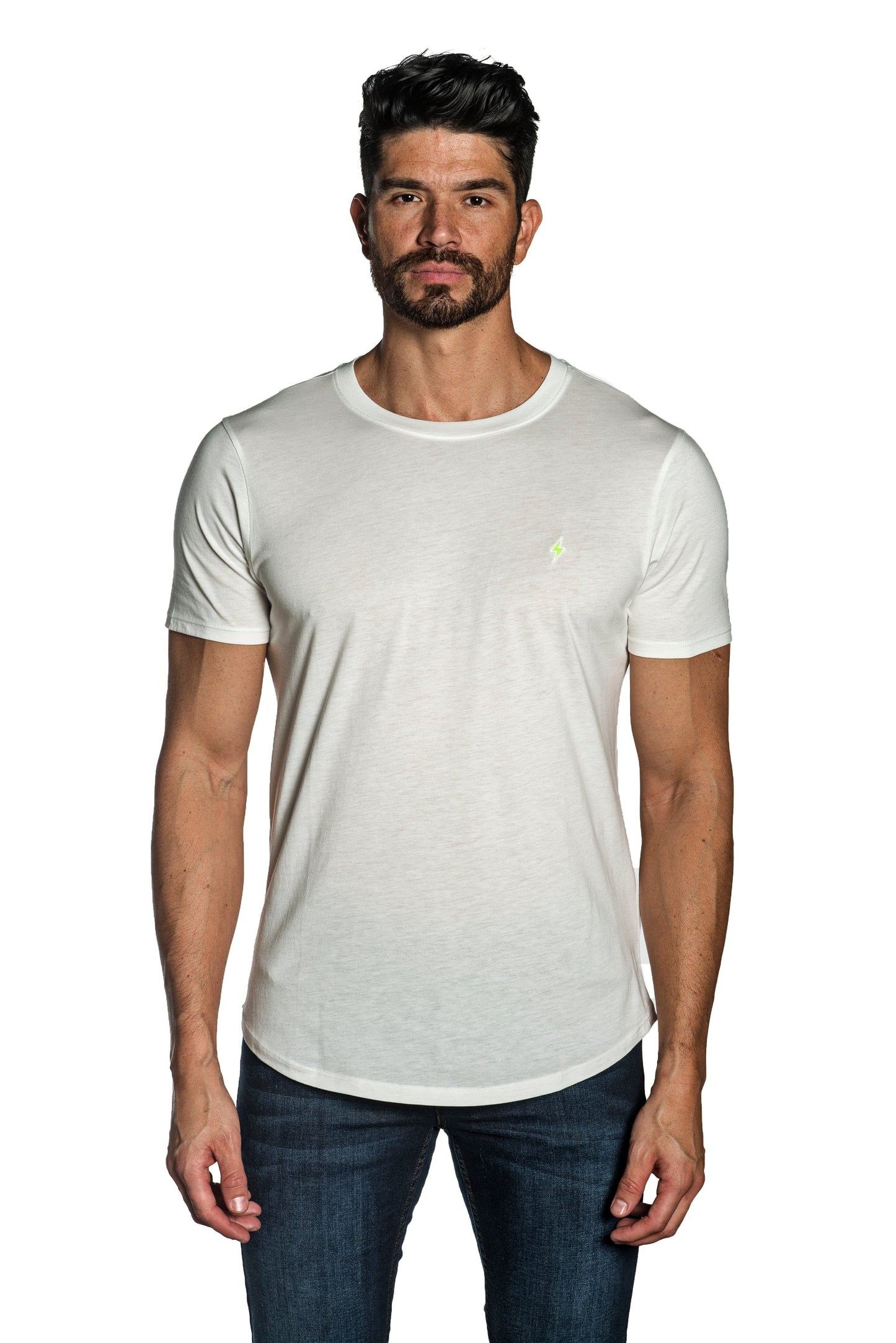 White Mens Tee With Lightning Embroidery TEE-37.