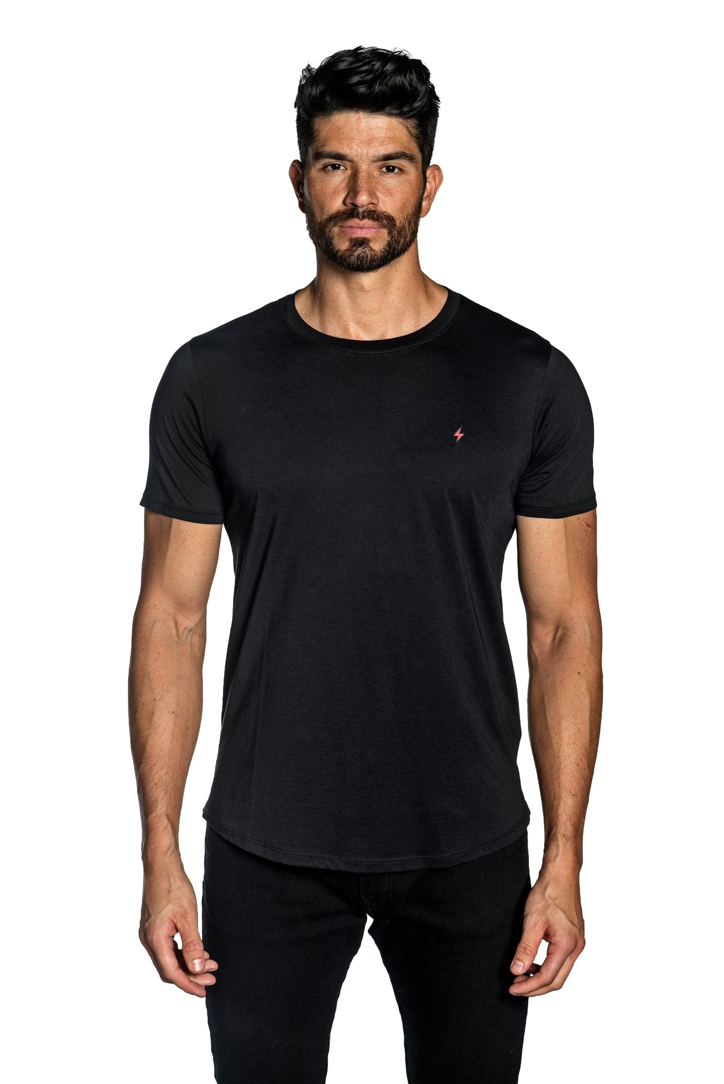 Black Mens T-Shirt With Lightning Embroidery TEE-39.